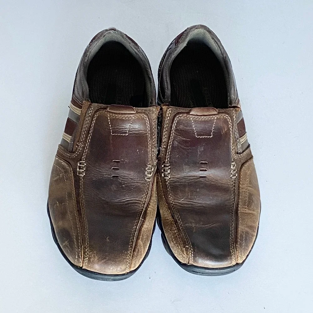Skechers Relaxed Fit Memory Foam Brown Leather Loafers Extra Wide Mens 8.5 64275